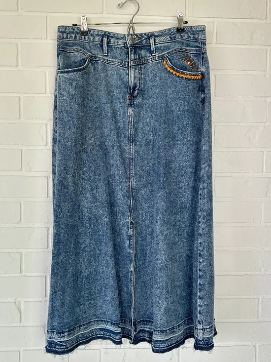 Brooklyn Dolly Long Cotton Jean Maxi Skirt Large - Picture 2 of 15